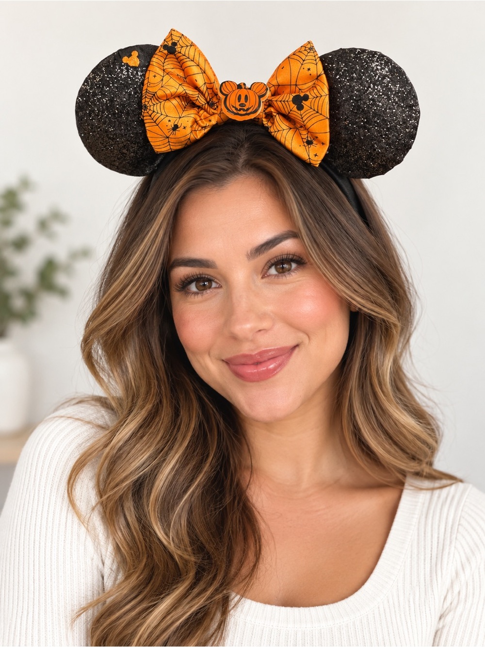 Disney Halloween Mickey Pumpkin Minnie Ears Headband Orange Black